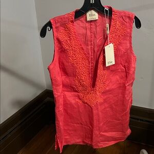 Elie Tahari Red Embroidered Sleeveless Blouse